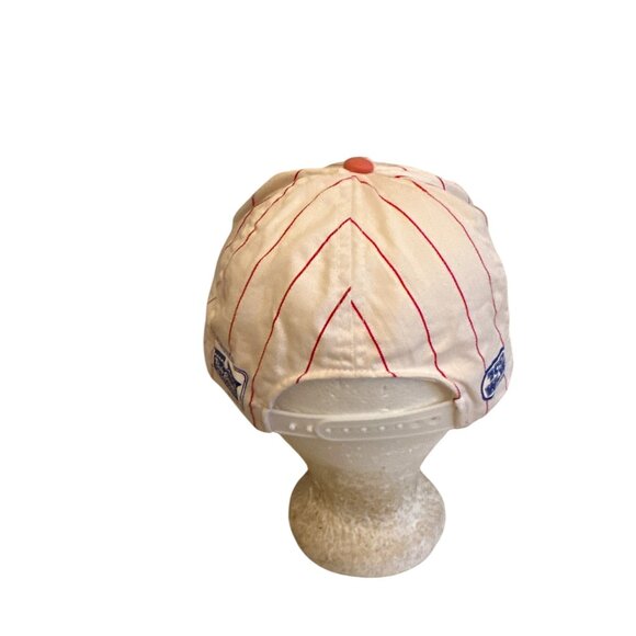 Vintage 80 Cincinnati Reds Pinstripe Hat W/ Bob Evans & 700 WLW Logos Adjustable - Picture 4 of 8